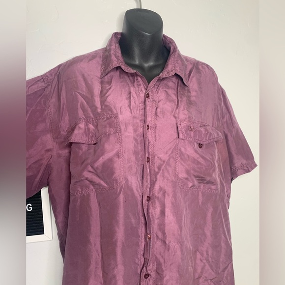 Winner 80s Silk Sueded Purple Boxy Short Sleeve Button Up Men’s Shirt Size Large - Picture 3 of 7
